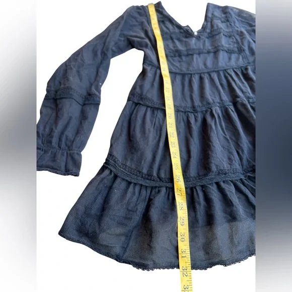 FREE PEOPLE Berlin Black Mesh Long-Sleeved Mini Dress Boho Lace Size S - Picture 7 of 8